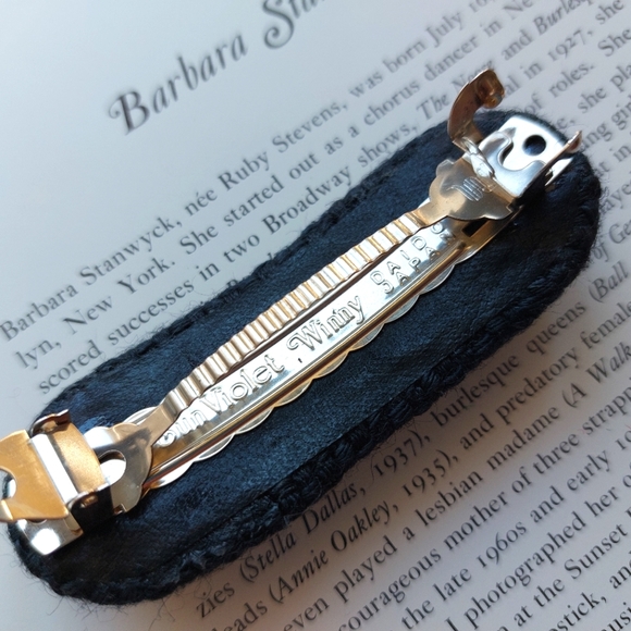 Vintage Barrette Bobby Pin Clip Grey Fabric  1990s - Picture 4 of 6